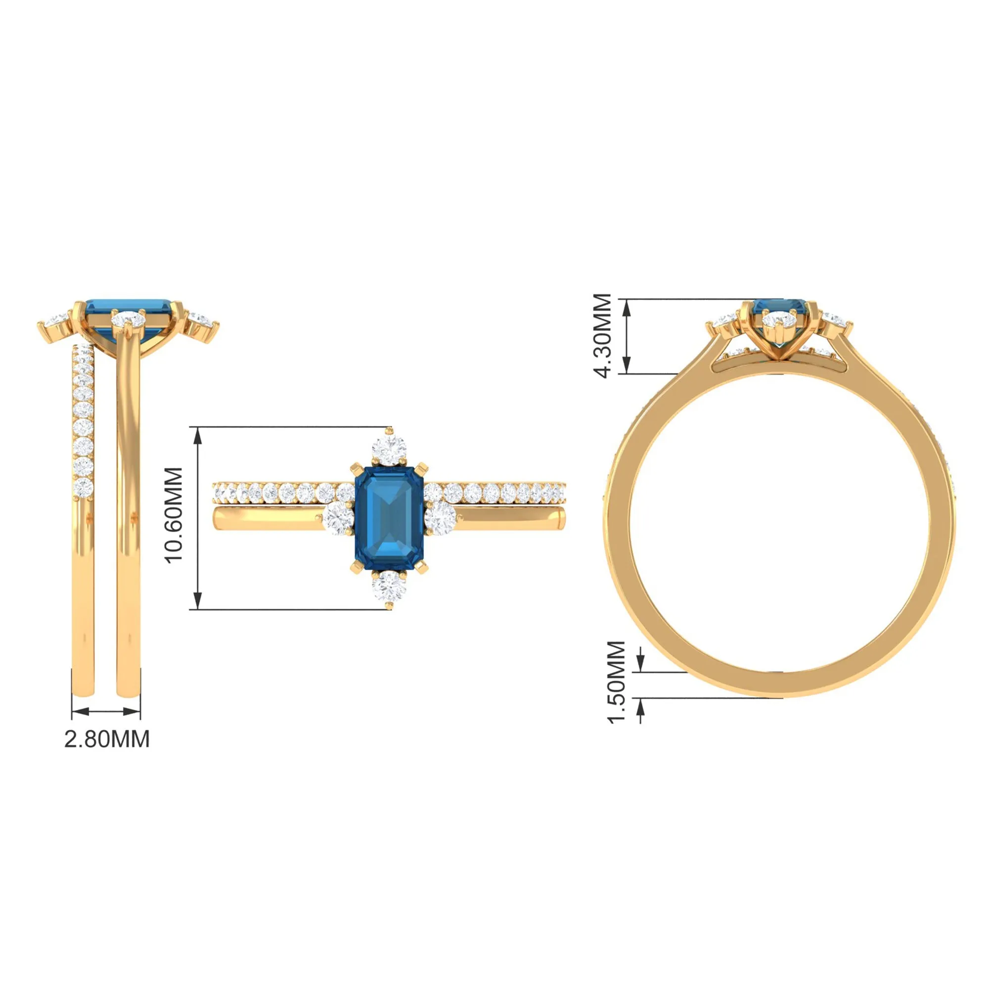 1.25 CT London Blue Topaz and Diamond Ring Set