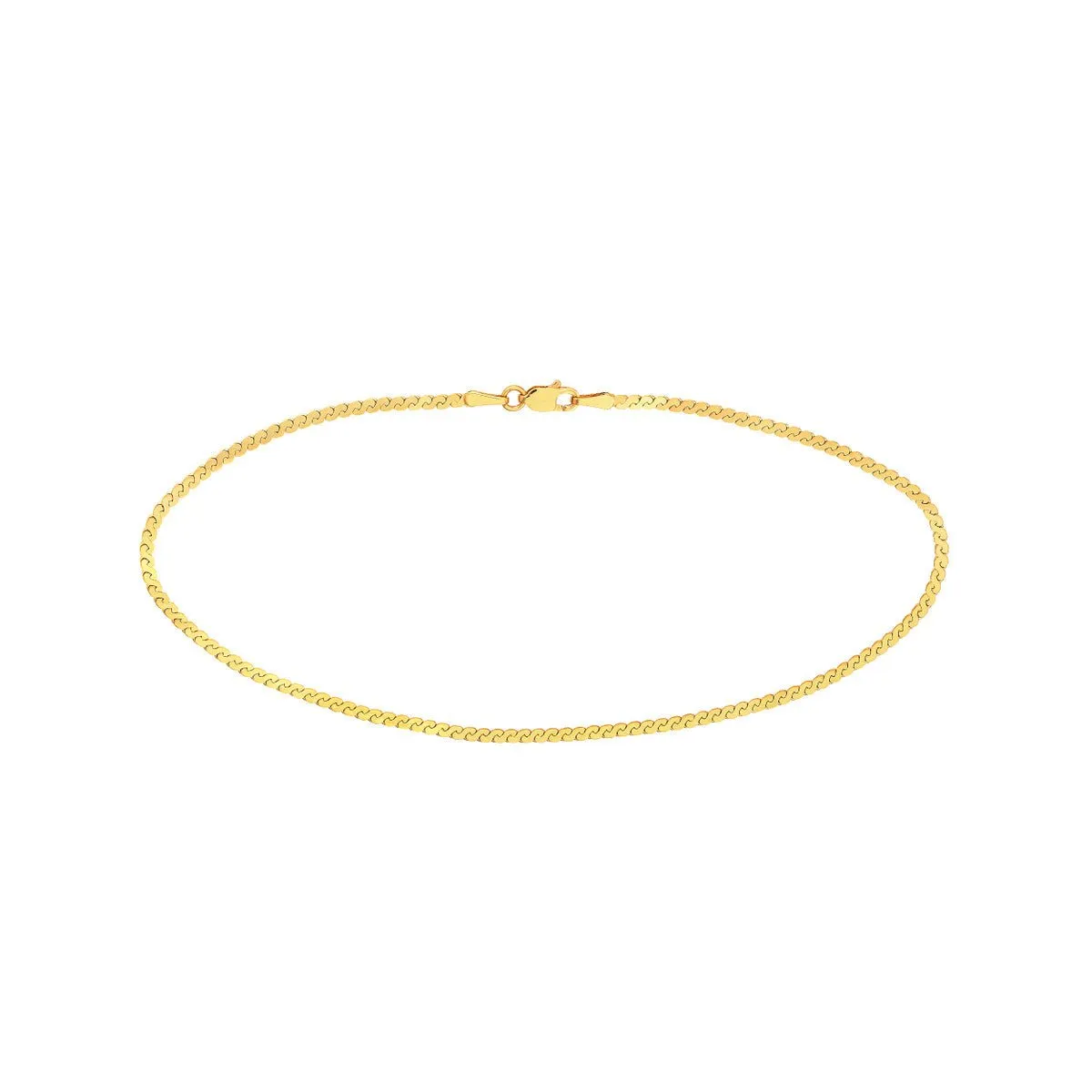 14K Yellow Gold 2.00mm Serpentine Chain with Lobster Lock Anklet
