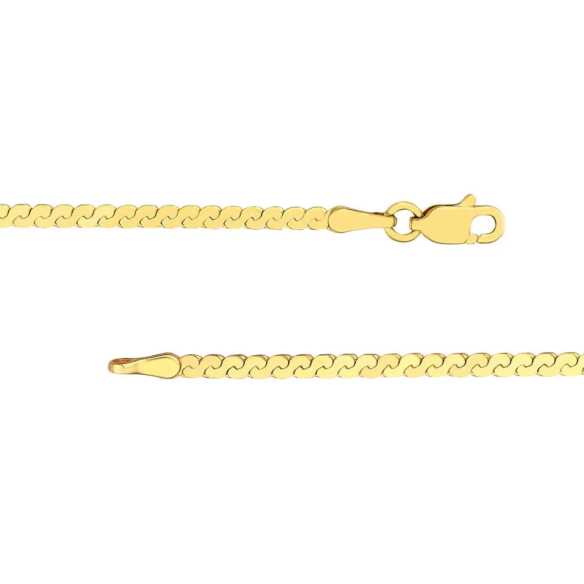14K Yellow Gold 2.00mm Serpentine Chain with Lobster Lock Anklet