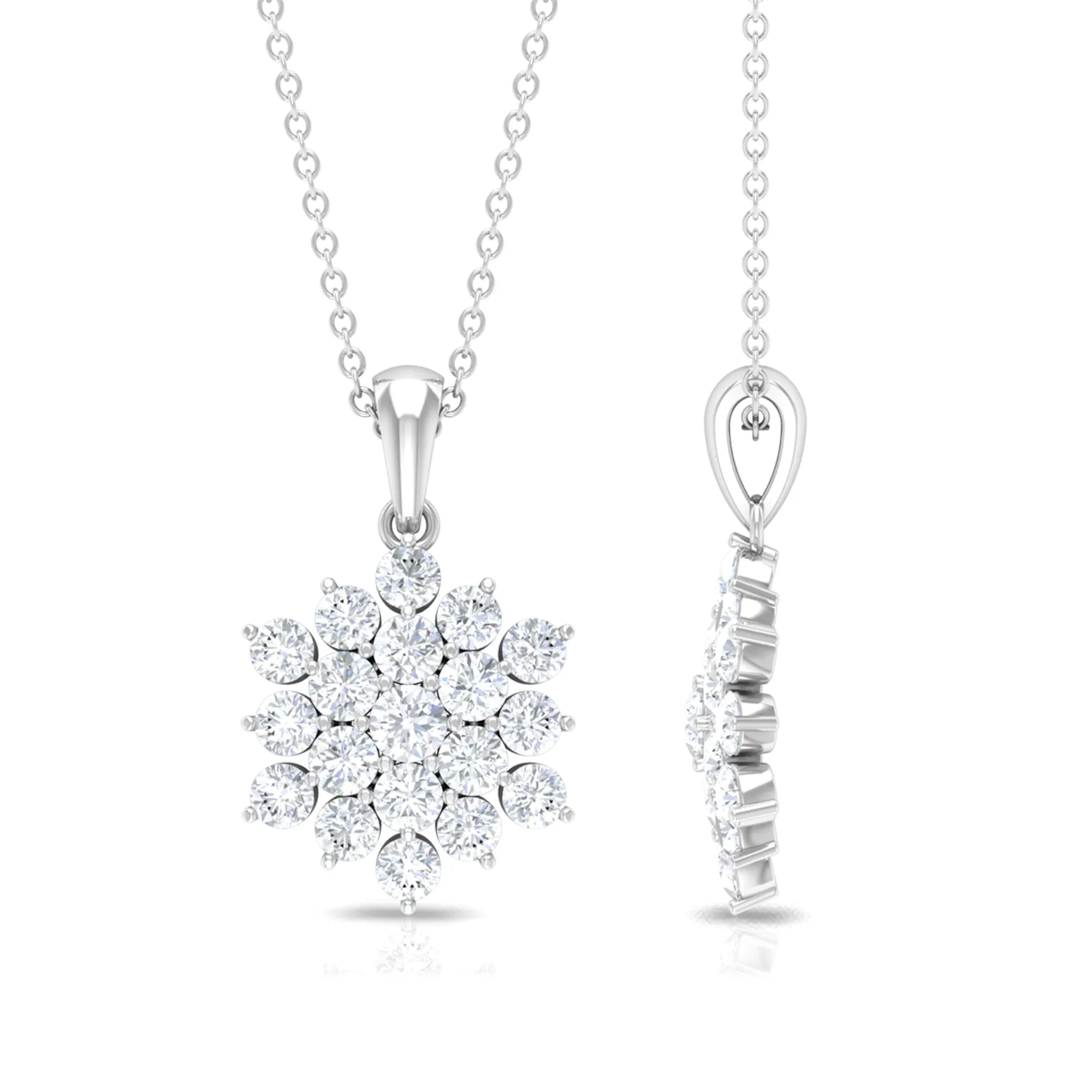 1.75 CT Round Cut Moissanite Floral Cluster Pendant