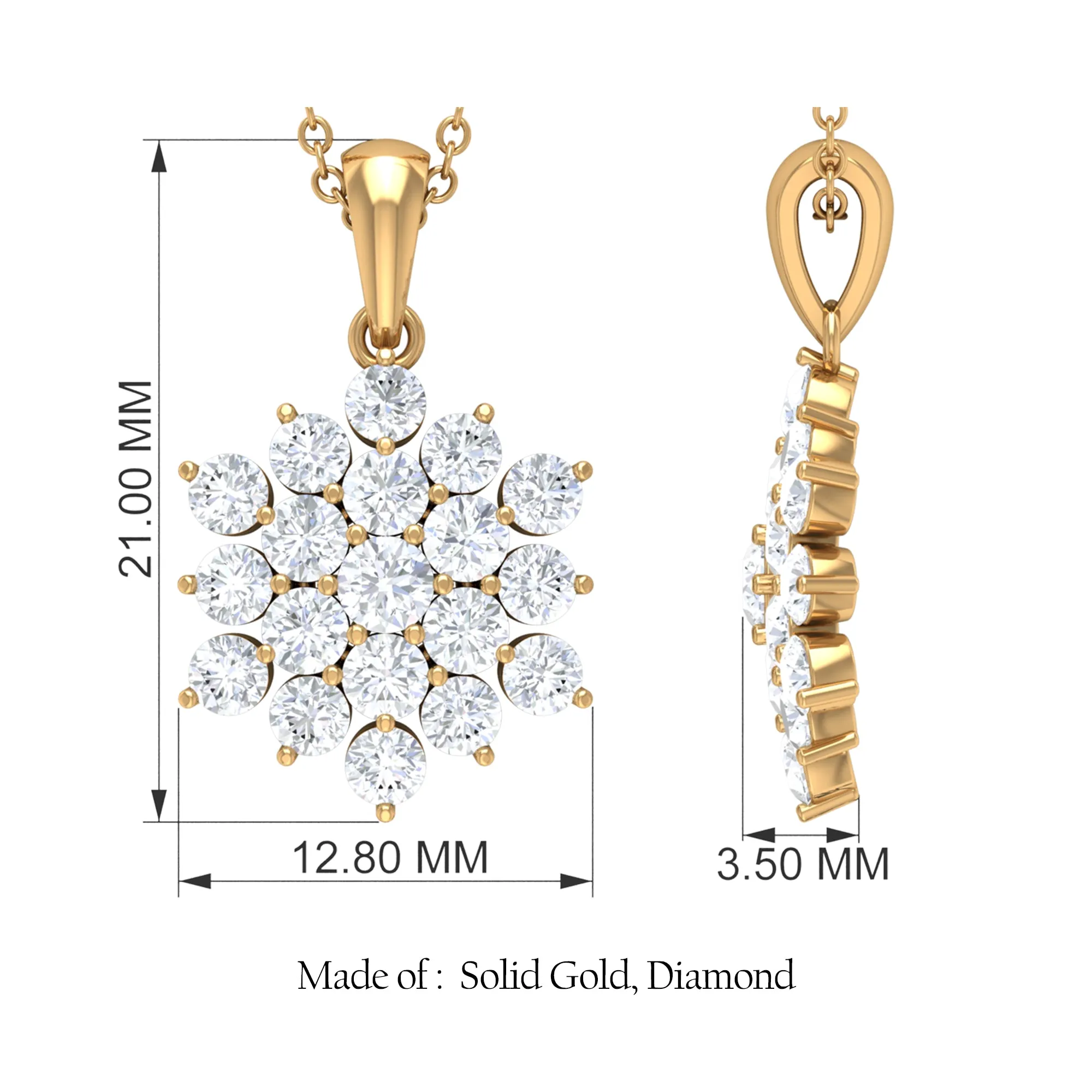 1.75 CT Round Cut Moissanite Floral Cluster Pendant
