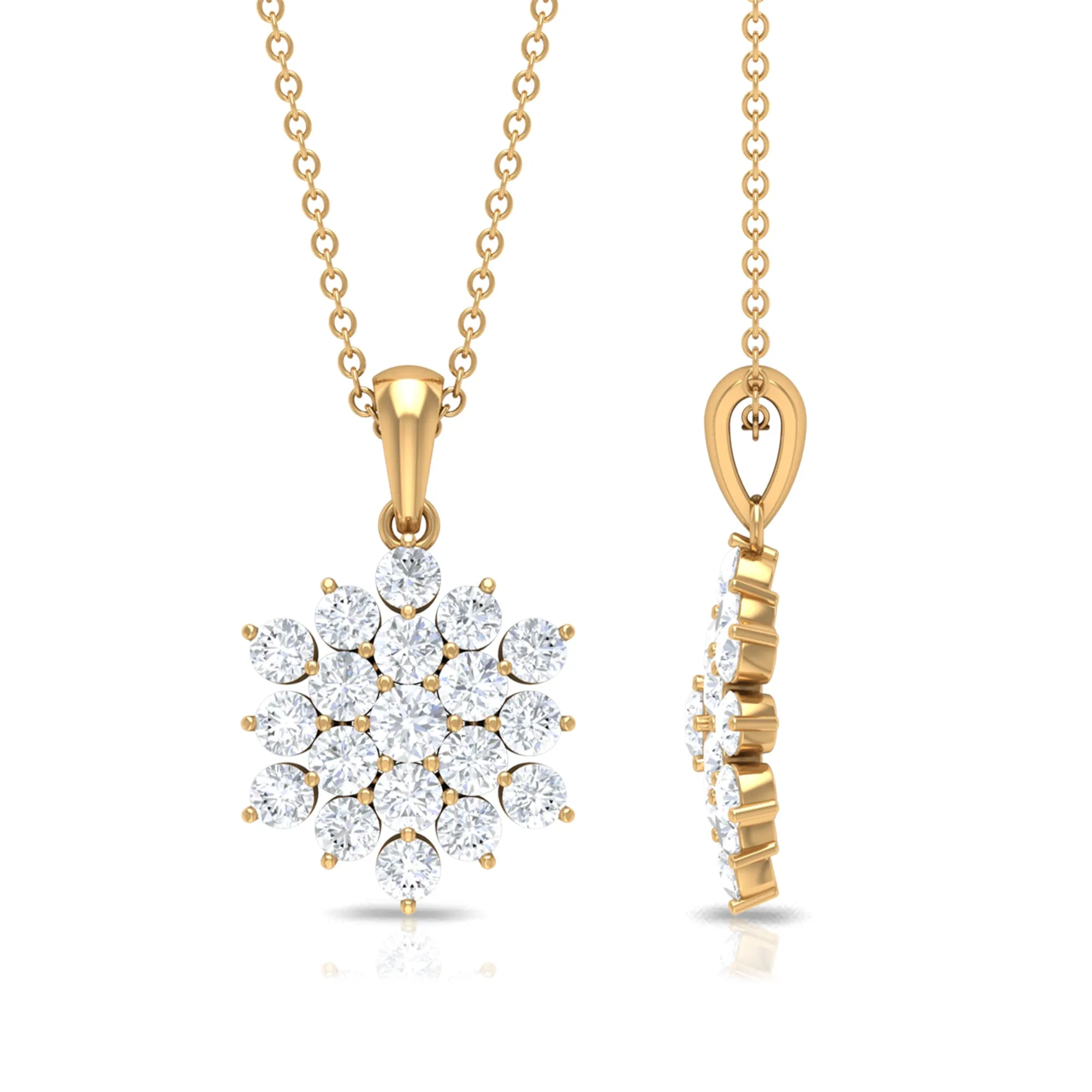 1.75 CT Round Cut Moissanite Floral Cluster Pendant
