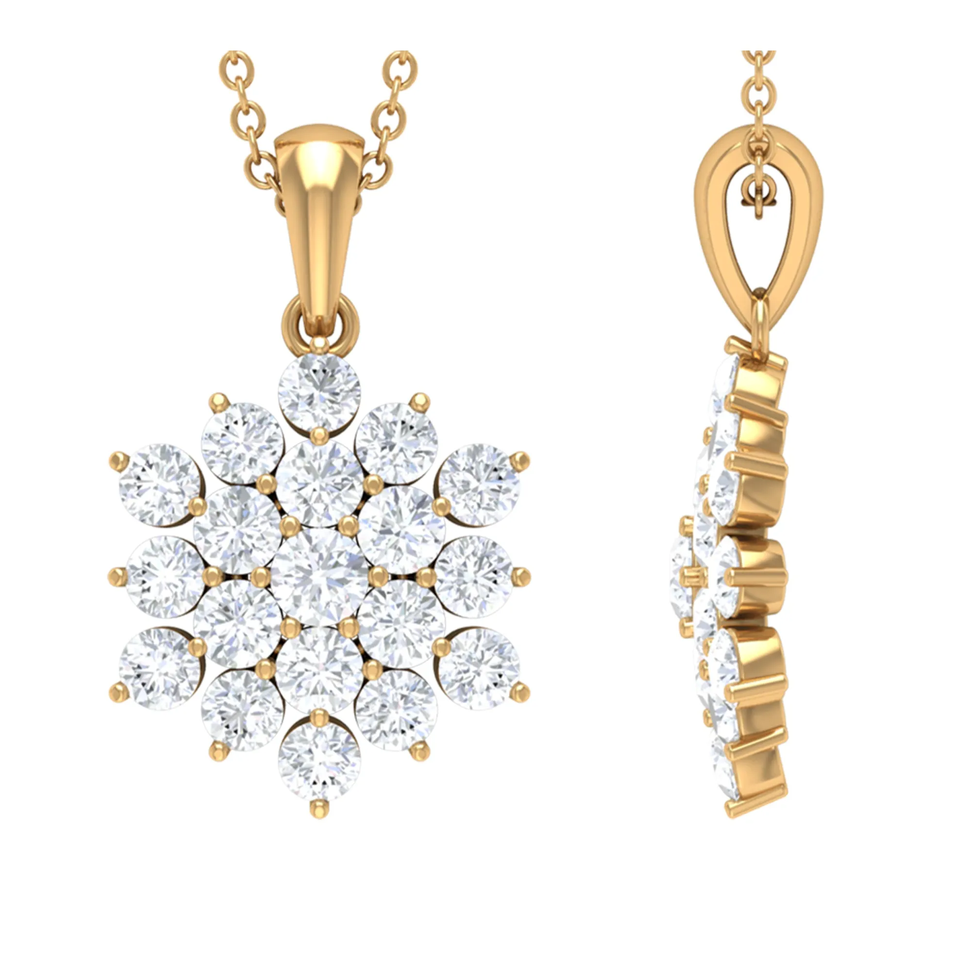 1.75 CT Round Cut Moissanite Floral Cluster Pendant