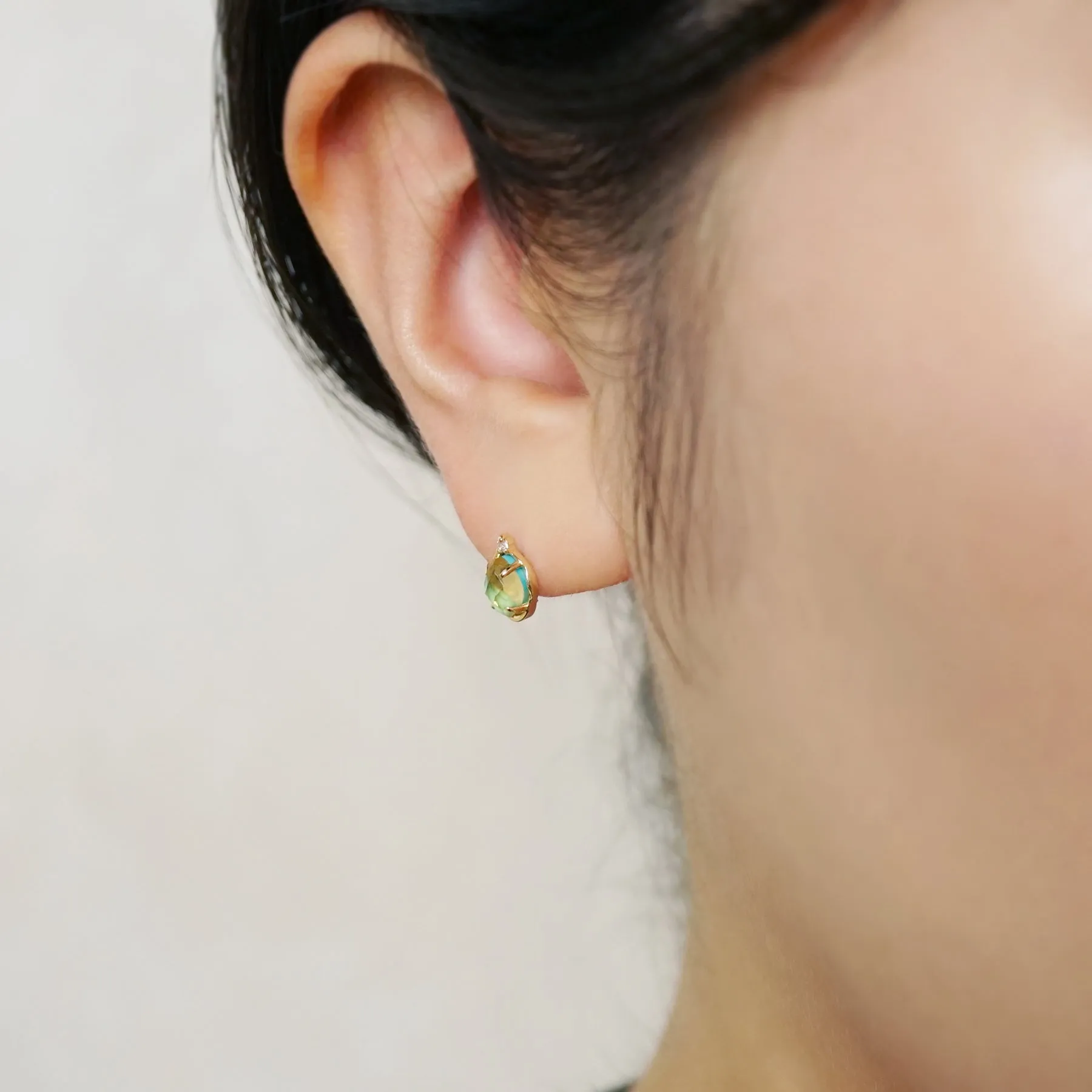 18K/10K "Winter Great Diamond" Citrine x Turquoise Earrings (Yellow Gold)