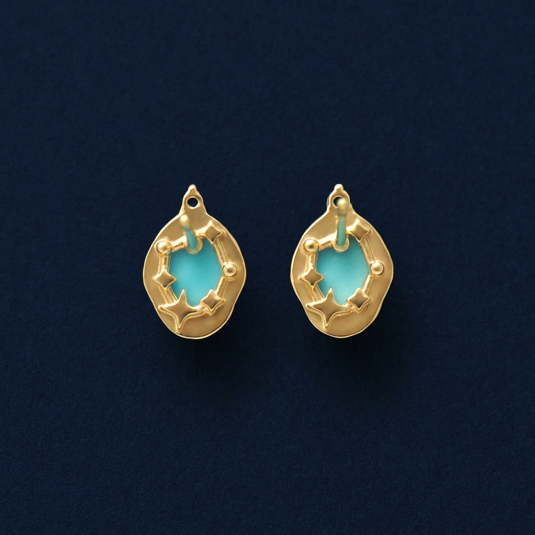 18K/10K "Winter Great Diamond" Citrine x Turquoise Earrings (Yellow Gold)