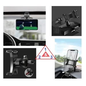 3 in 1 Car GPS Smartphone Holder: Dashboard / Visor Clamp   AC Grid Clip for Gresso Regal Gold - Black