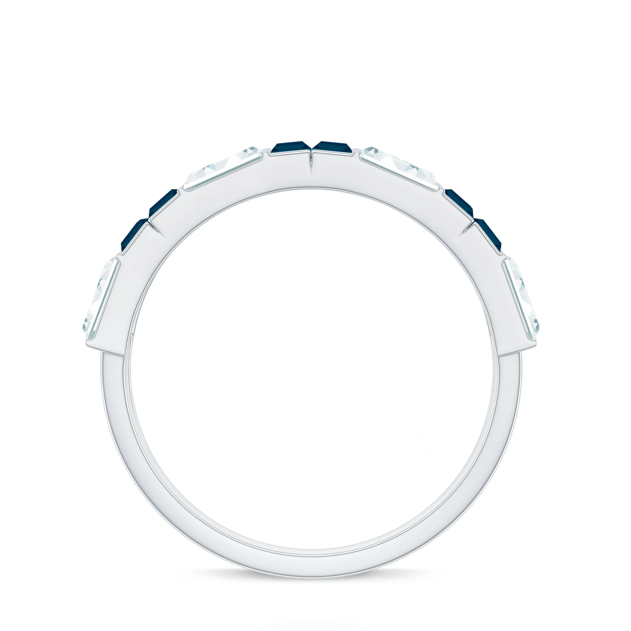 Baguette Shape London Blue Topaz and Moissanite Half Eternity Ring