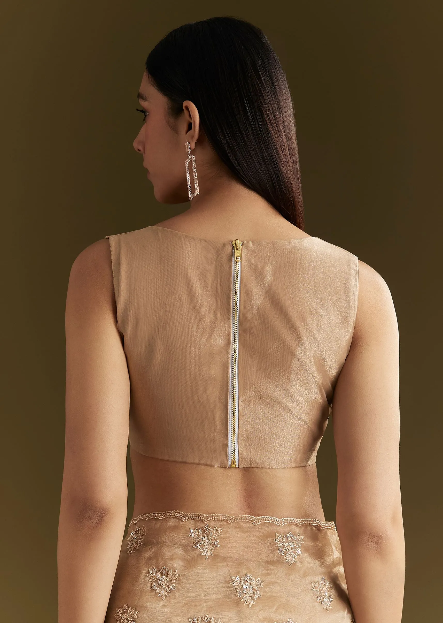 Beige Tissue Saree With Heavy Cutdana And Beads Embroidery