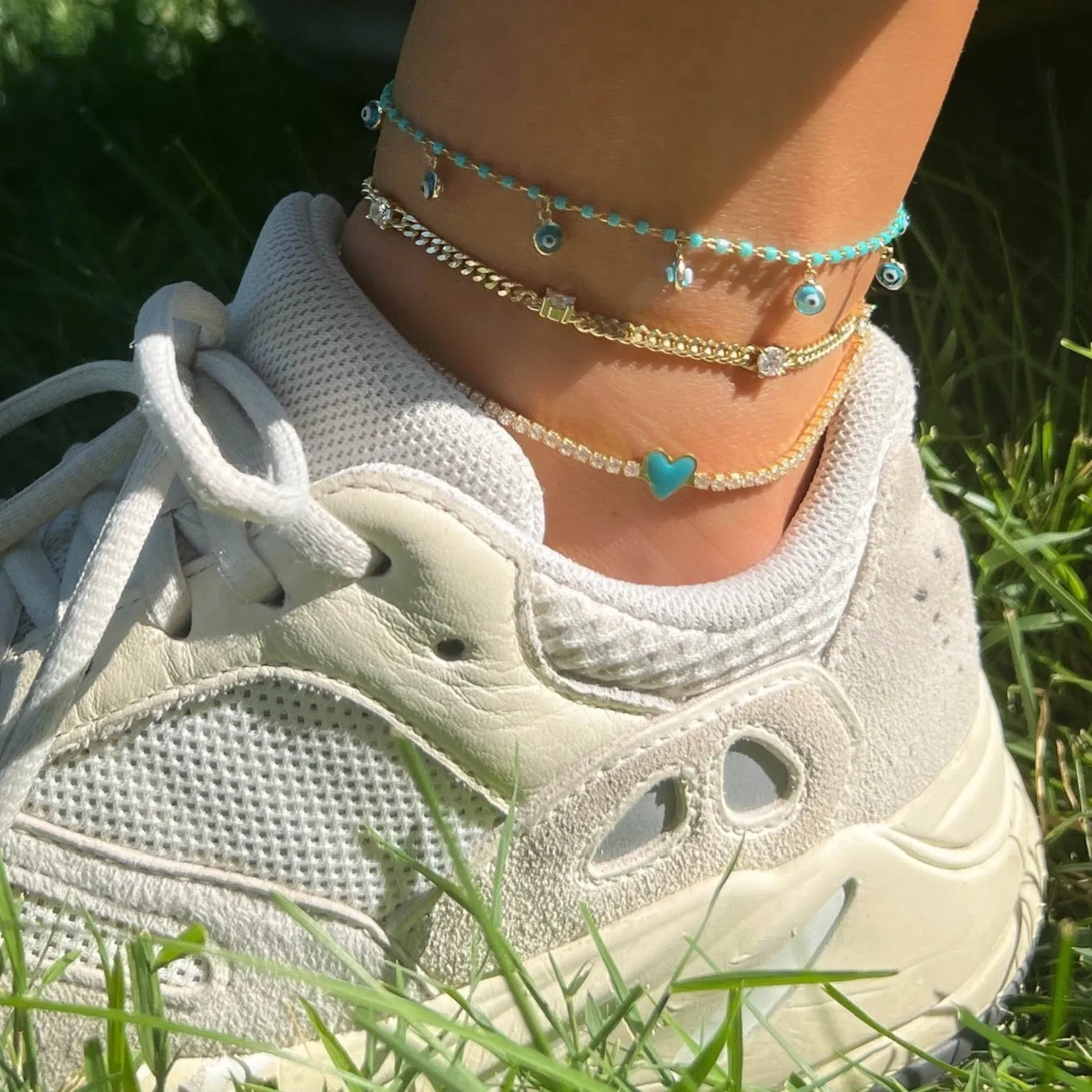 Blue Enamel Heart Anklet