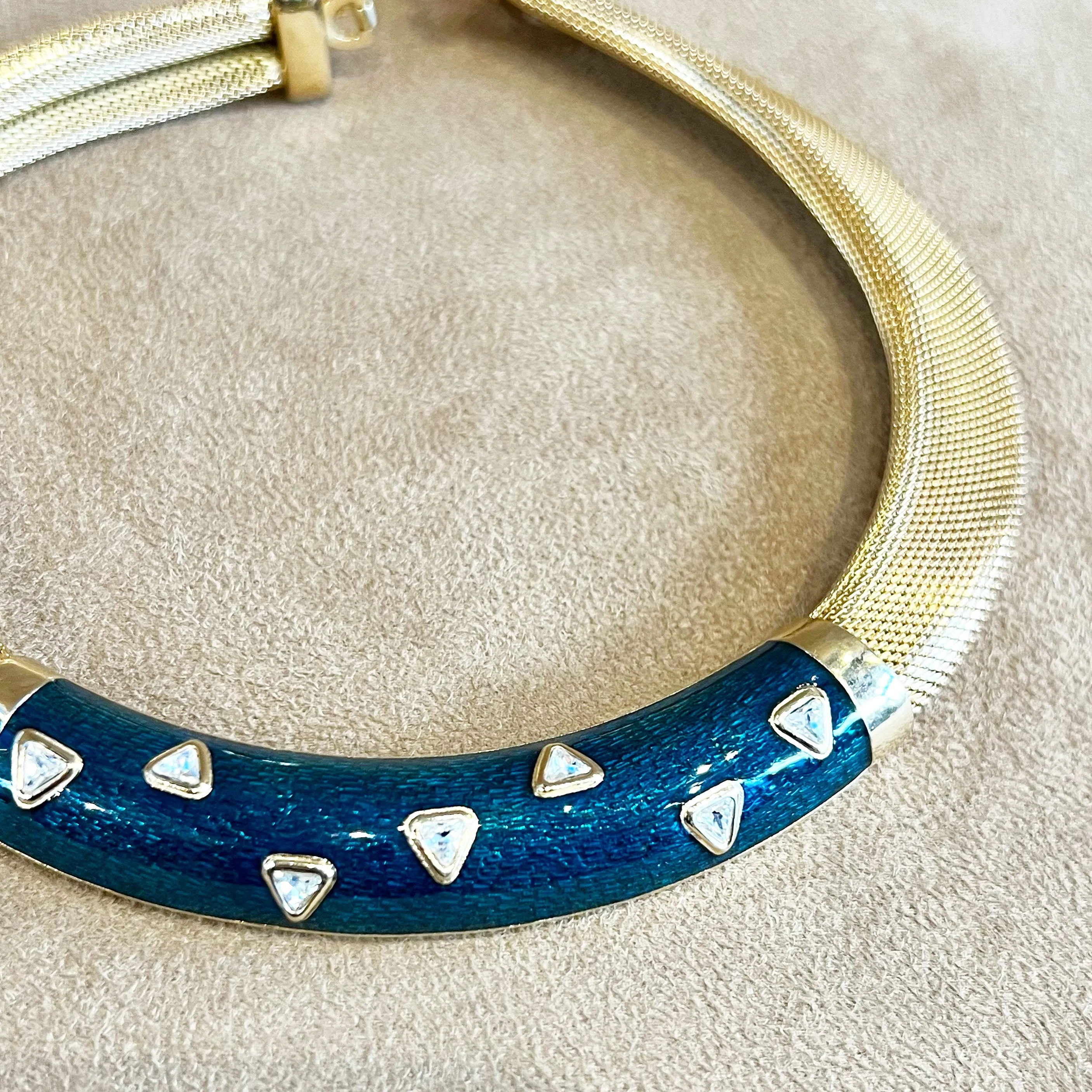 Christian Dior Vintage Green Enamel Gold Plated Crystal Necklace