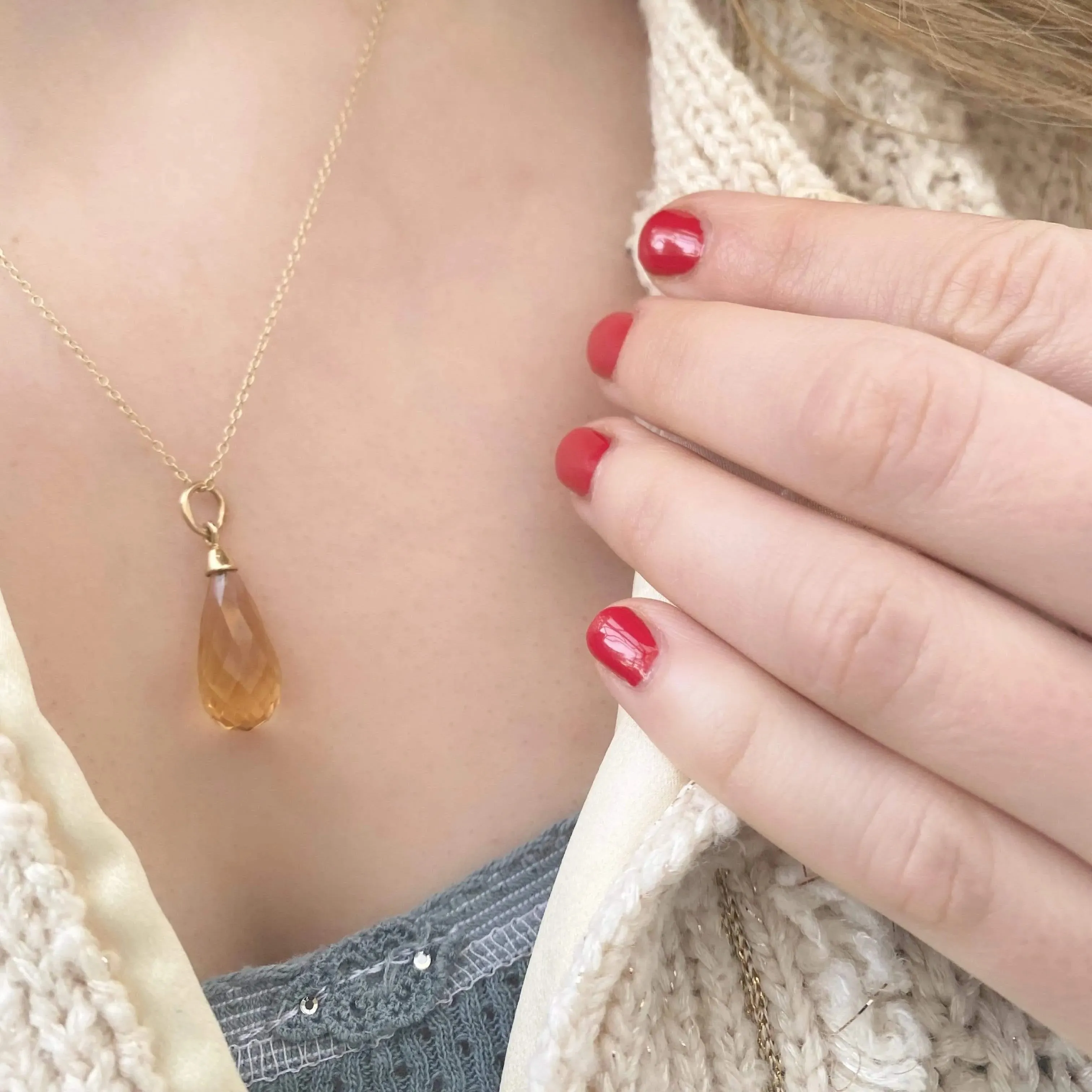 Citrine Briolette Drop 9ct Gold Necklace