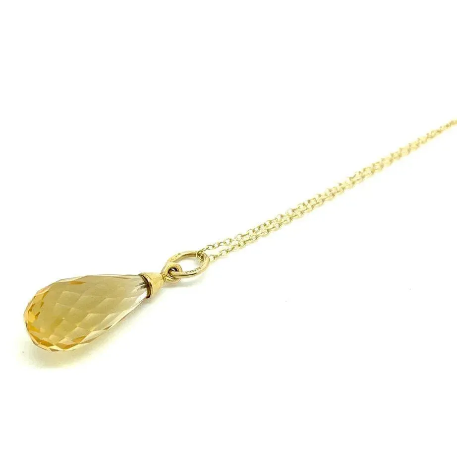 Citrine Briolette Drop 9ct Gold Necklace