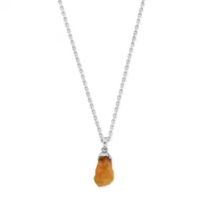 Citrine Raw Nugget Necklace - Silver - SNBC3195