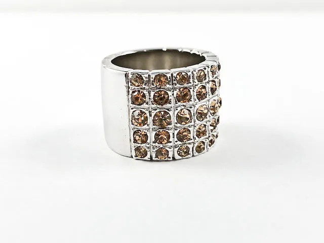Classic 5 Row Smoky Topaz Color CZ Wide Half Band Brass Ring