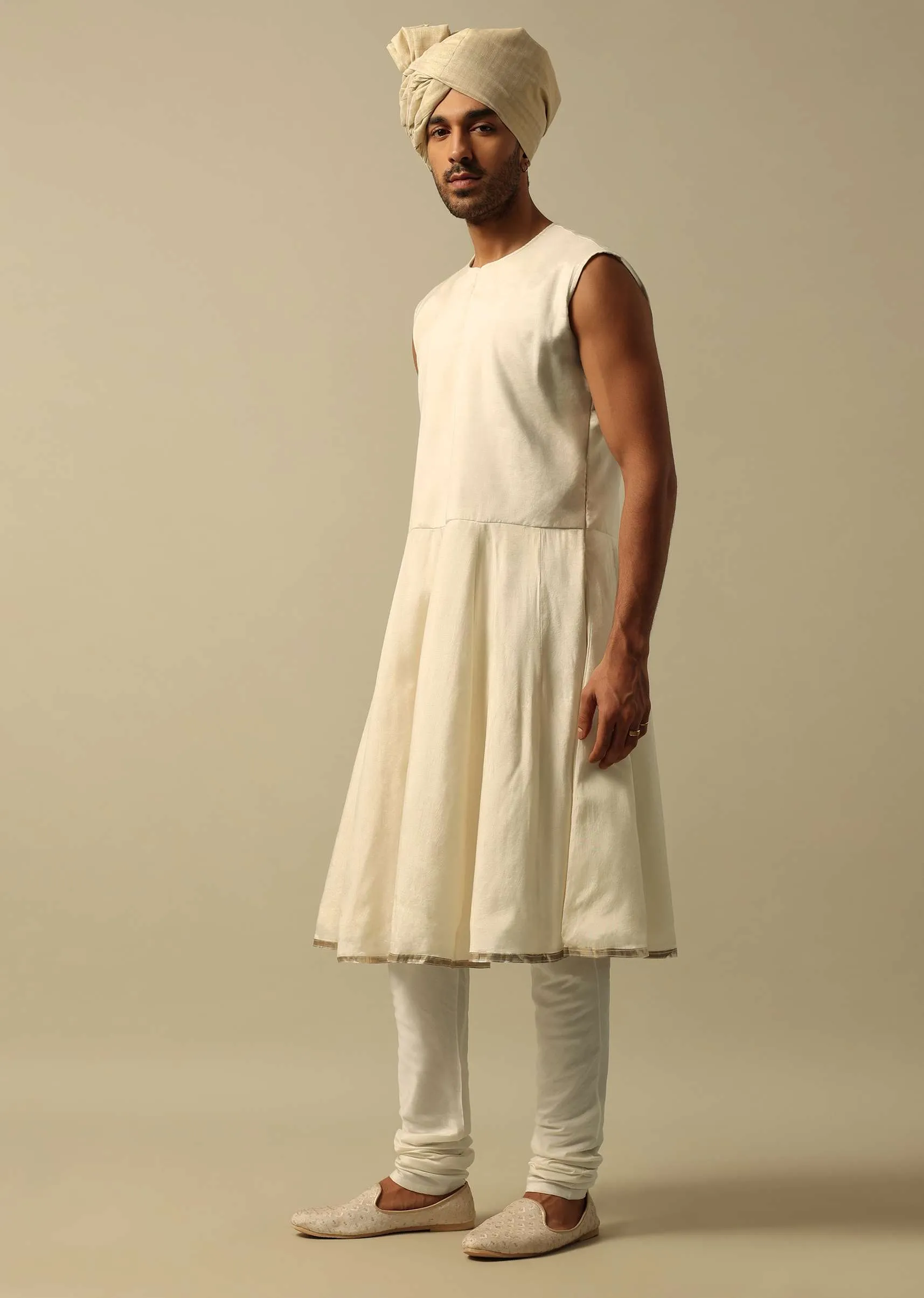 Classic White Raw Silk Sherwani