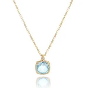 Color Collection 14KT Yellow Gold Blue Topaz & Diamond Pendant Necklace