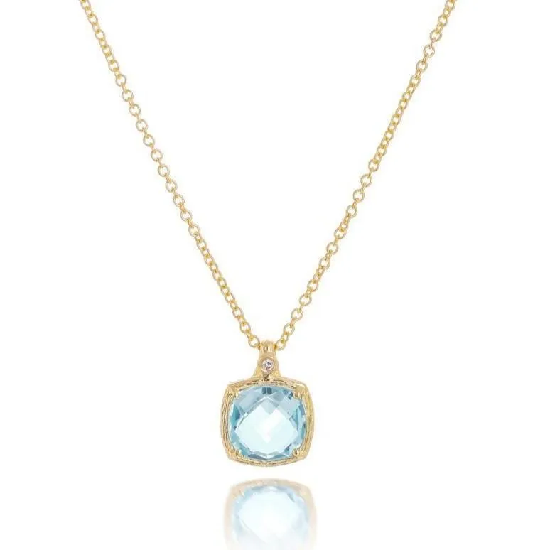 Color Collection 14KT Yellow Gold Blue Topaz & Diamond Pendant Necklace