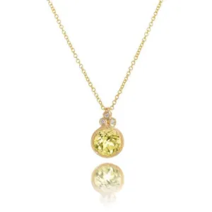 Color Collection 14KT Yellow Gold Lemon Topaz & Diamond Brilliant Cut Pendnat Necklace