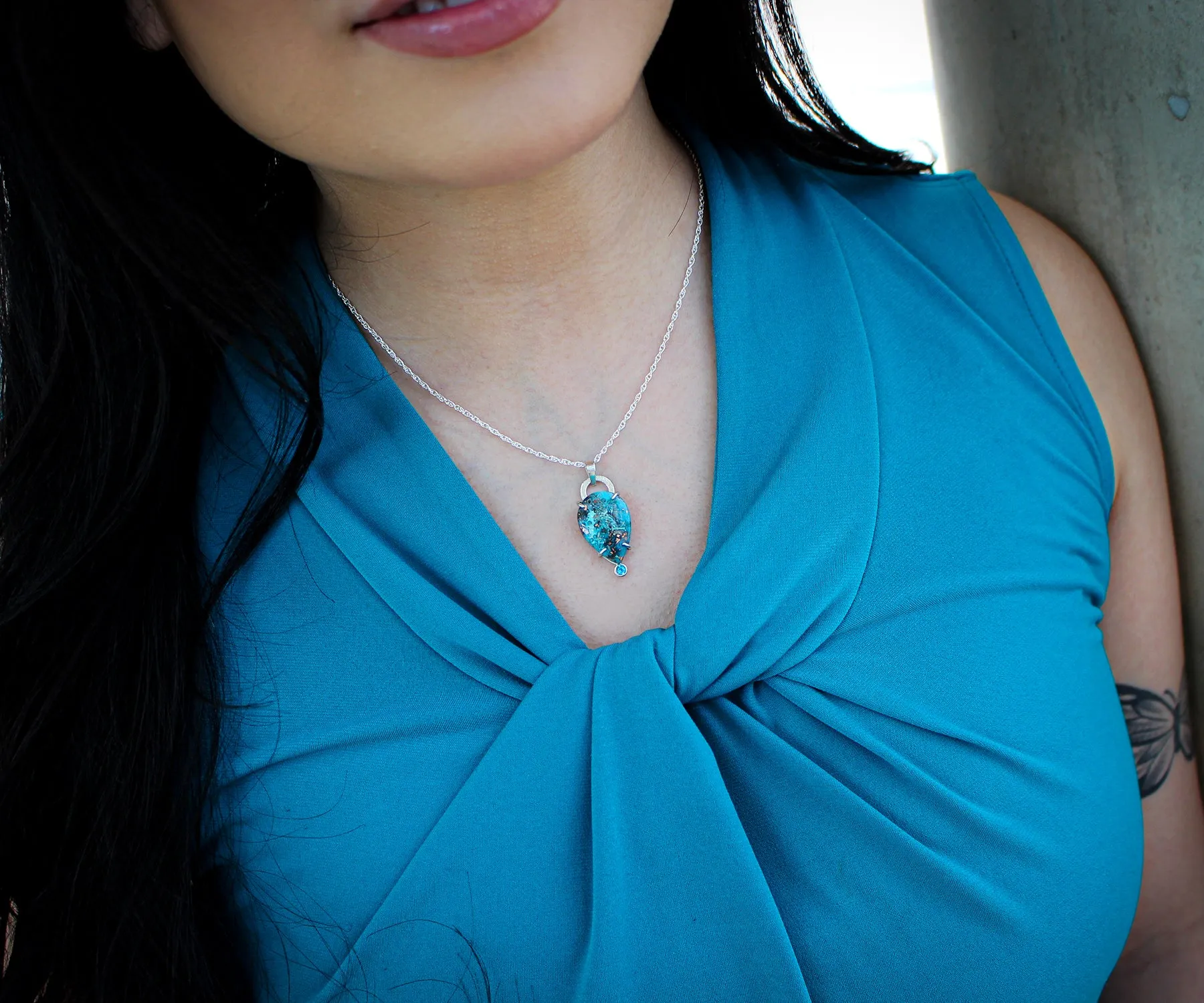 Confetti Chrysocolla Teardrop Topaz Silver Necklace