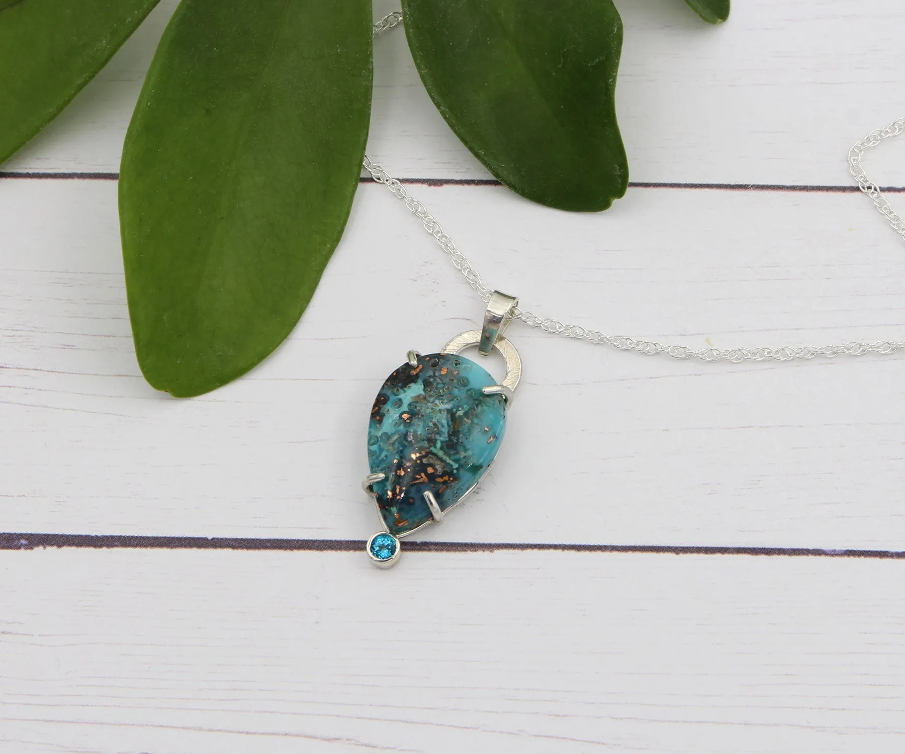 Confetti Chrysocolla Teardrop Topaz Silver Necklace