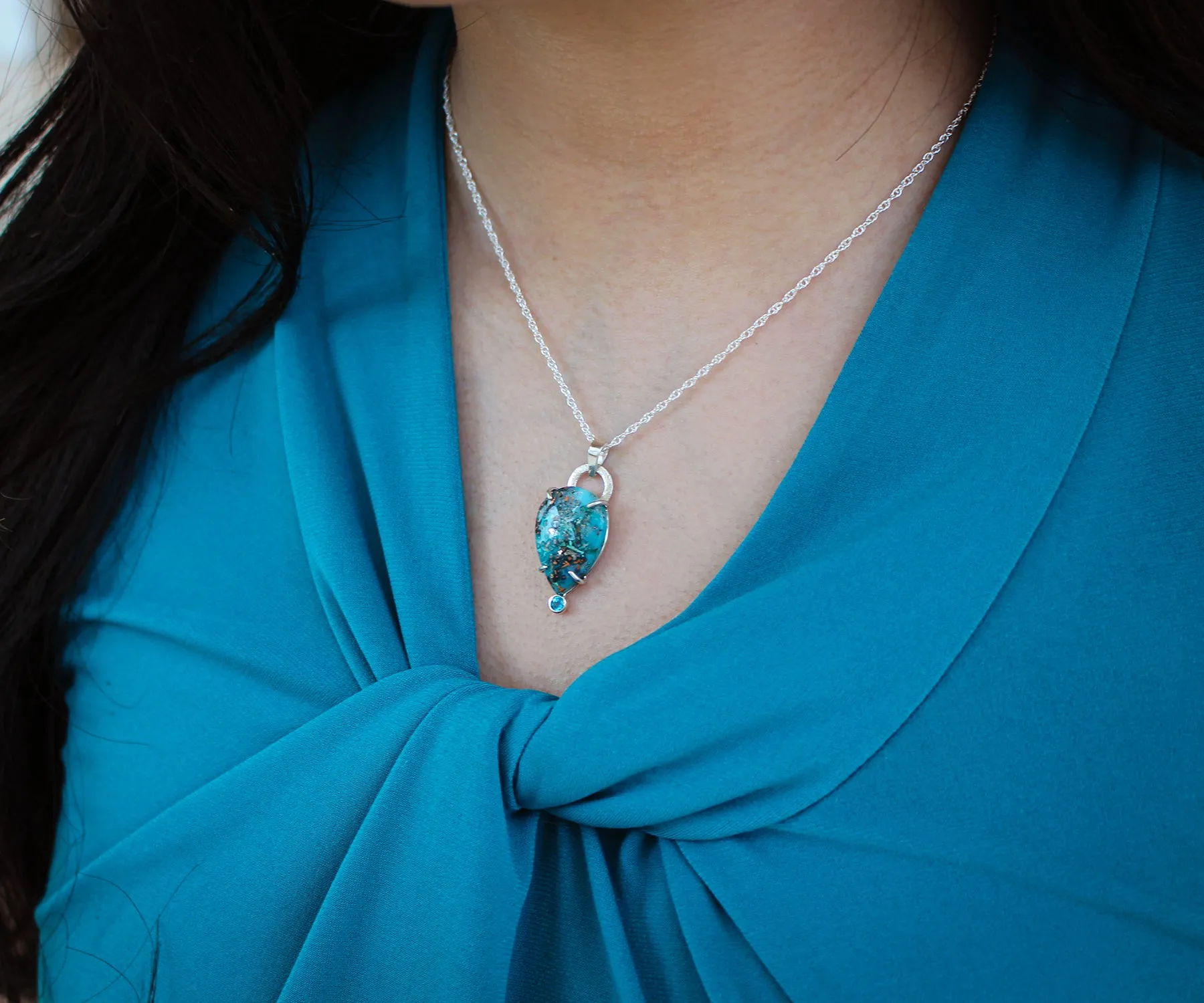 Confetti Chrysocolla Teardrop Topaz Silver Necklace