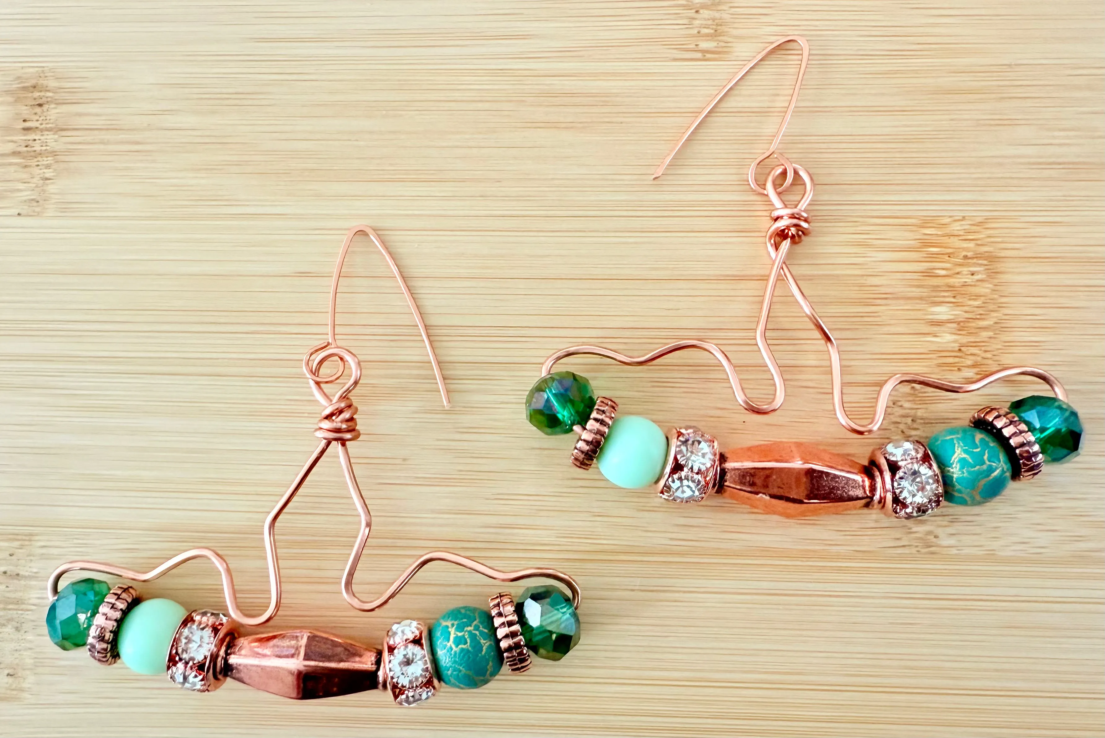 Copper Wire Crown Shaped Beaded Earrings