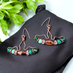 Copper Wire Crown Shaped Beaded Earrings