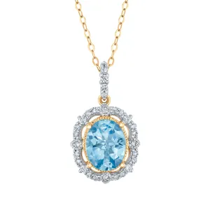 Downton Abbey Cora Grantham - Oval Sky Blue Topaz and 1/5ctw Diamond Yellow Gold Pendant Necklace