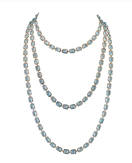 Emerald Cut Blue Topaz Necklace