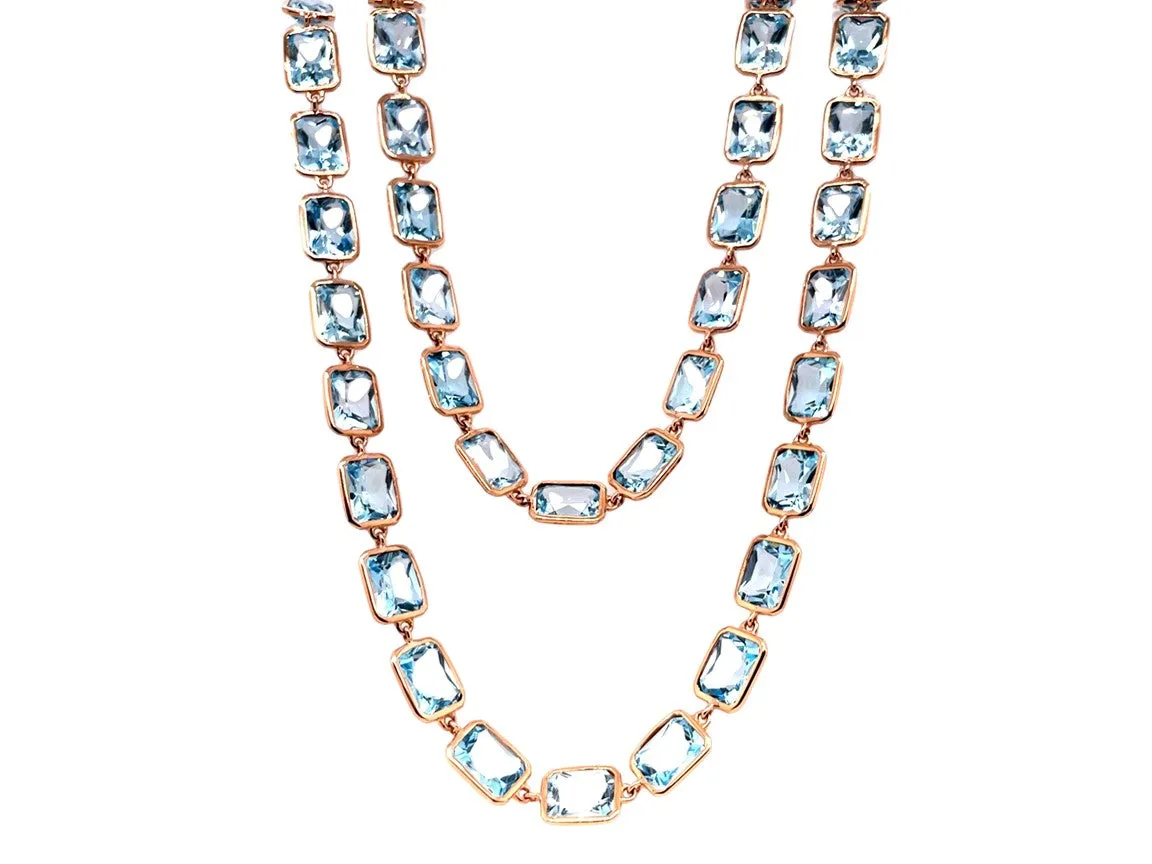 Emerald Cut Blue Topaz Necklace