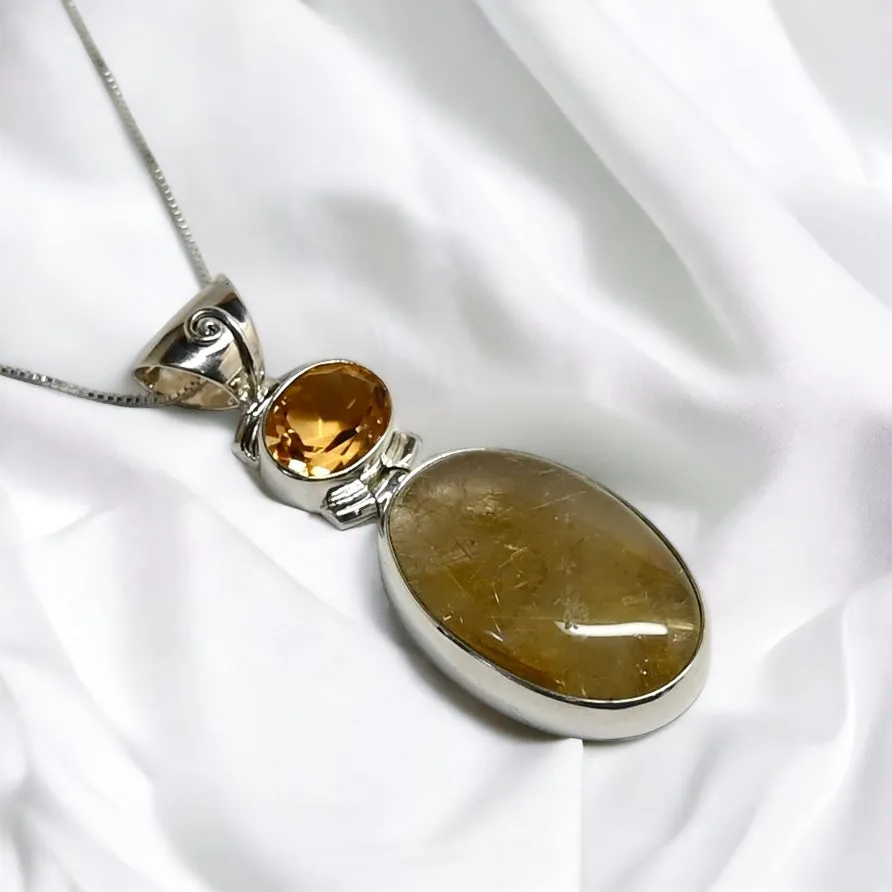 Faceted Citrine and Golden Rutilated Quartz Double Pendant