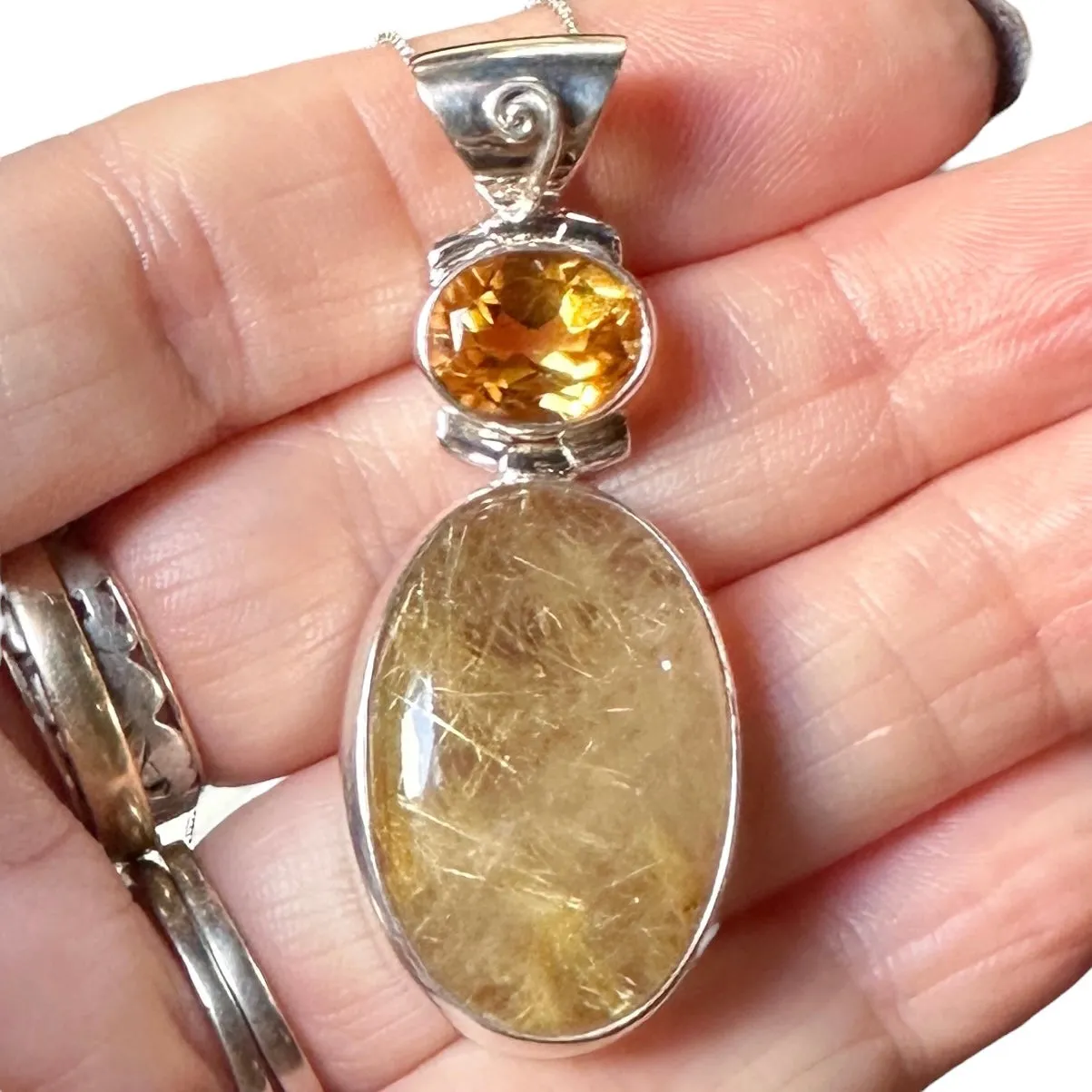 Faceted Citrine and Golden Rutilated Quartz Double Pendant