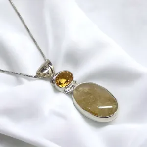 Faceted Citrine and Golden Rutilated Quartz Double Pendant
