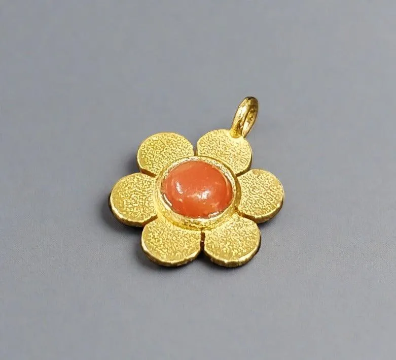 Gold Vermeil Red Coral Flower Charm