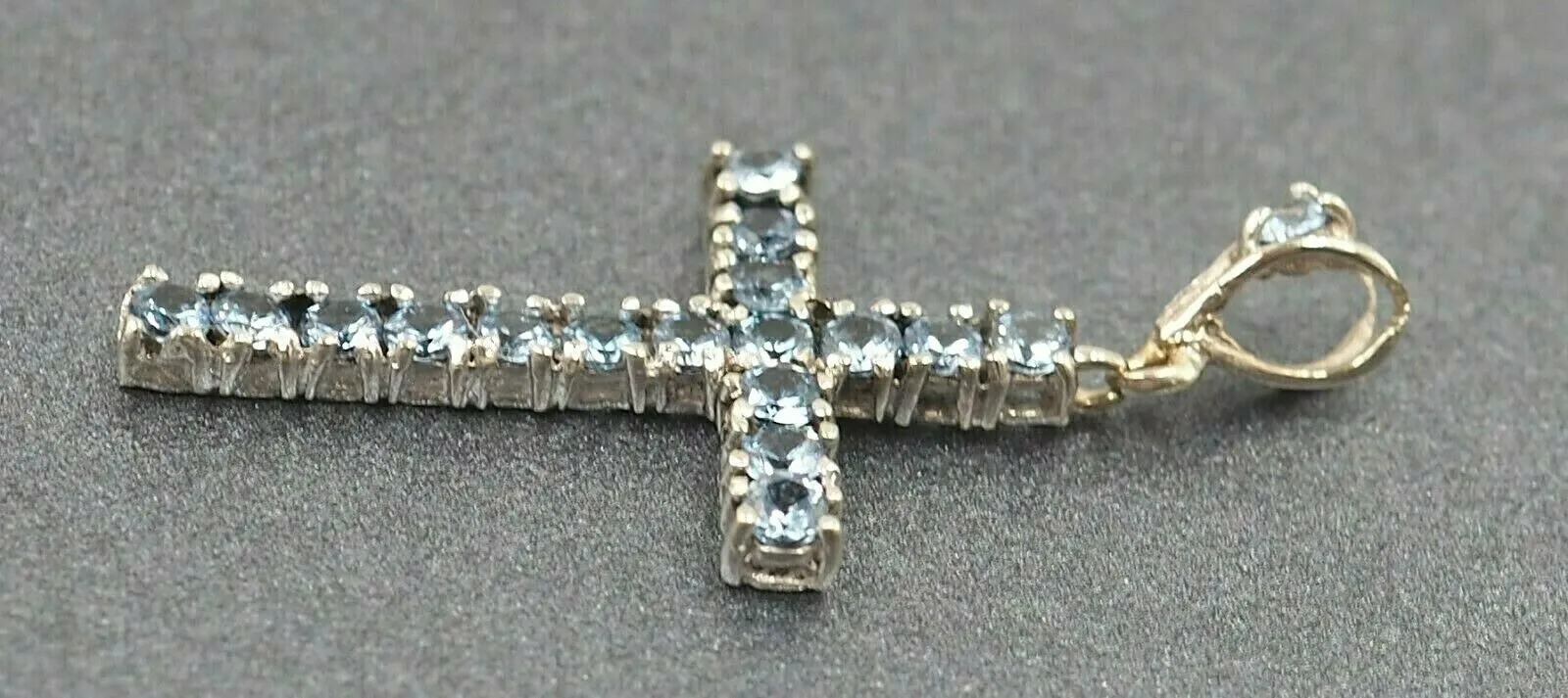 Gorgeous Blue Topaz Cross Silver Pendant Beautiful Religious Jewellery