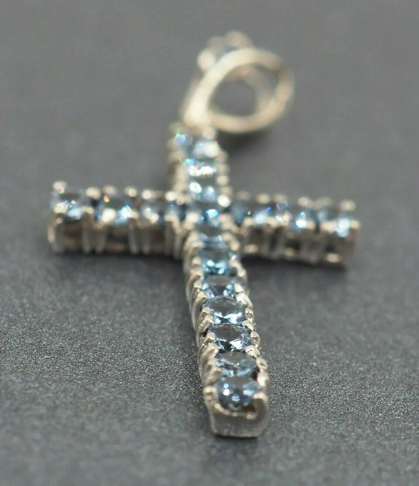 Gorgeous Blue Topaz Cross Silver Pendant Beautiful Religious Jewellery