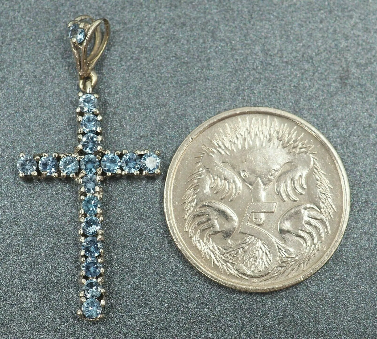 Gorgeous Blue Topaz Cross Silver Pendant Beautiful Religious Jewellery