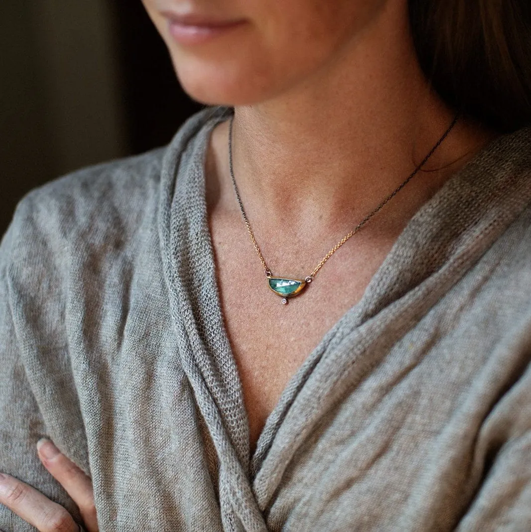 Green Kyanite Small Crescent Fold Necklace