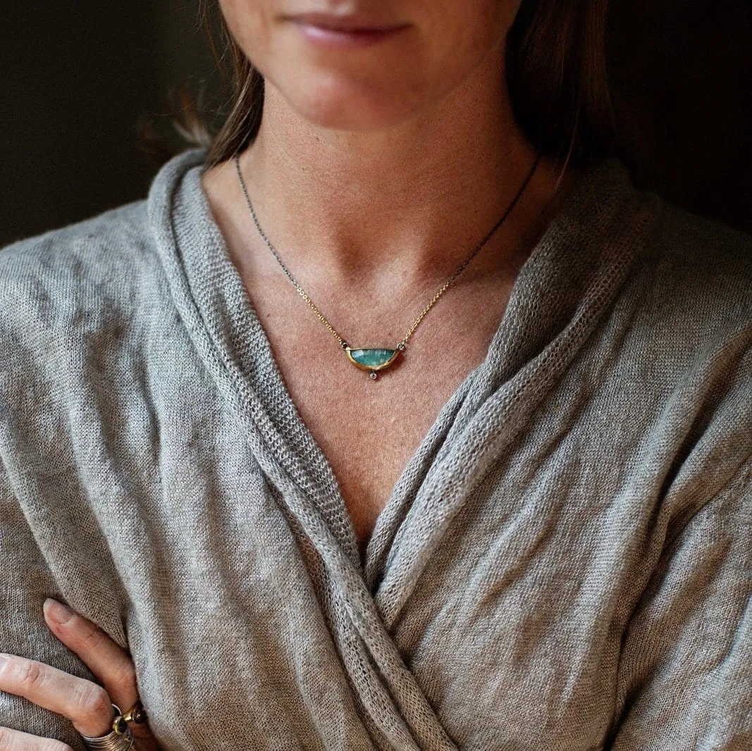 Green Kyanite Small Crescent Fold Necklace