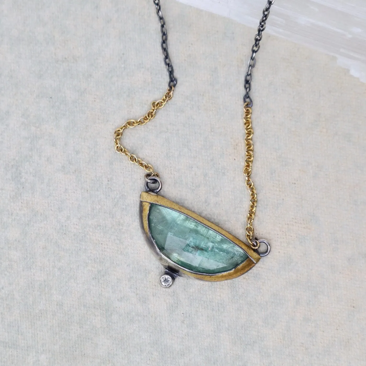 Green Kyanite Small Crescent Fold Necklace