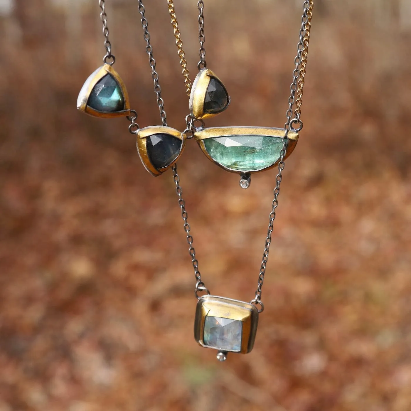 Green Kyanite Small Crescent Fold Necklace