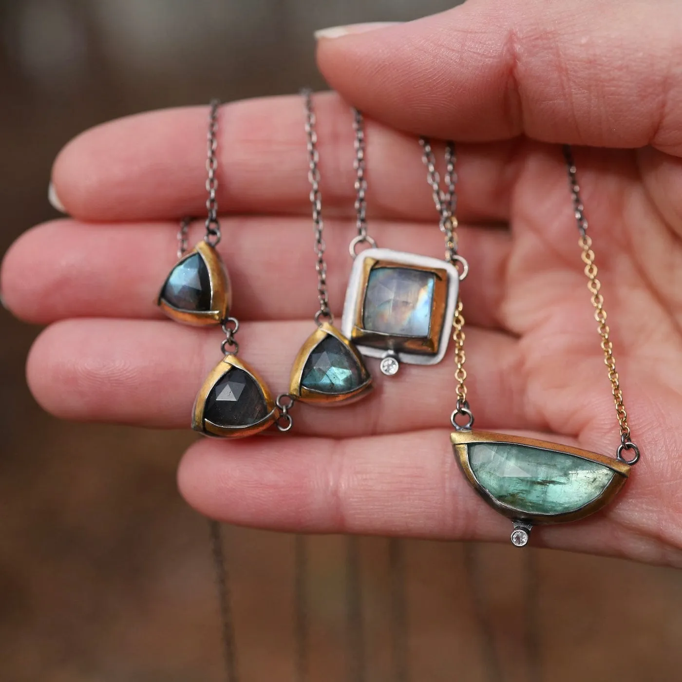 Green Kyanite Small Crescent Fold Necklace
