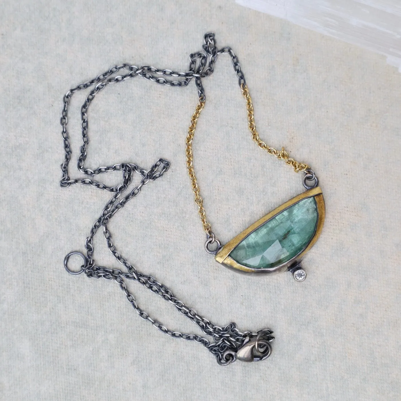 Green Kyanite Small Crescent Fold Necklace