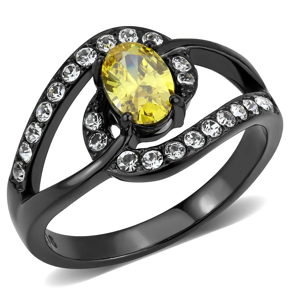 IP Black(Ion Plating) Stainless Steel Ring with AAA Grade CZ in Topaz for Women Style TK3571
