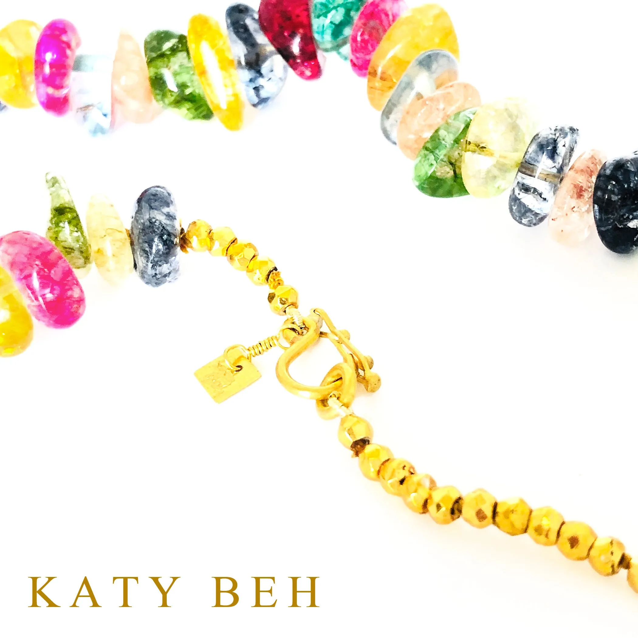 Jolly Rancher Fancy Tourmaline Quartz and Golden Pyrite Necklace