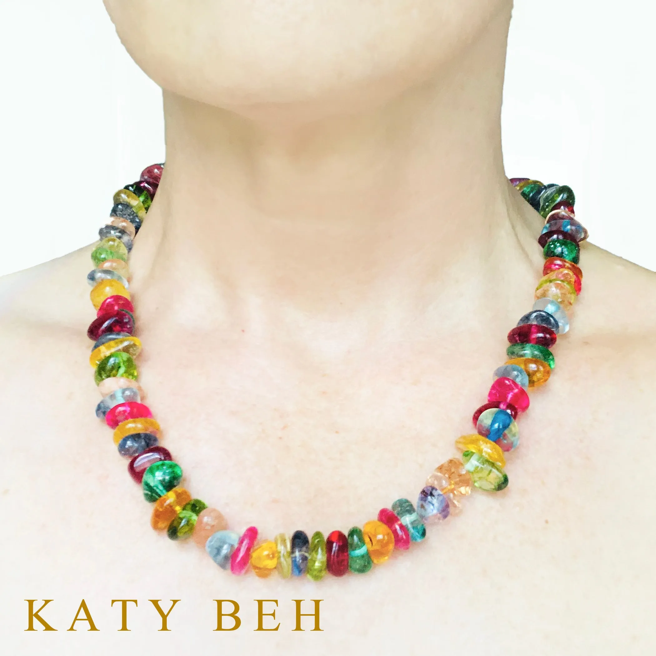 Jolly Rancher Fancy Tourmaline Quartz and Golden Pyrite Necklace