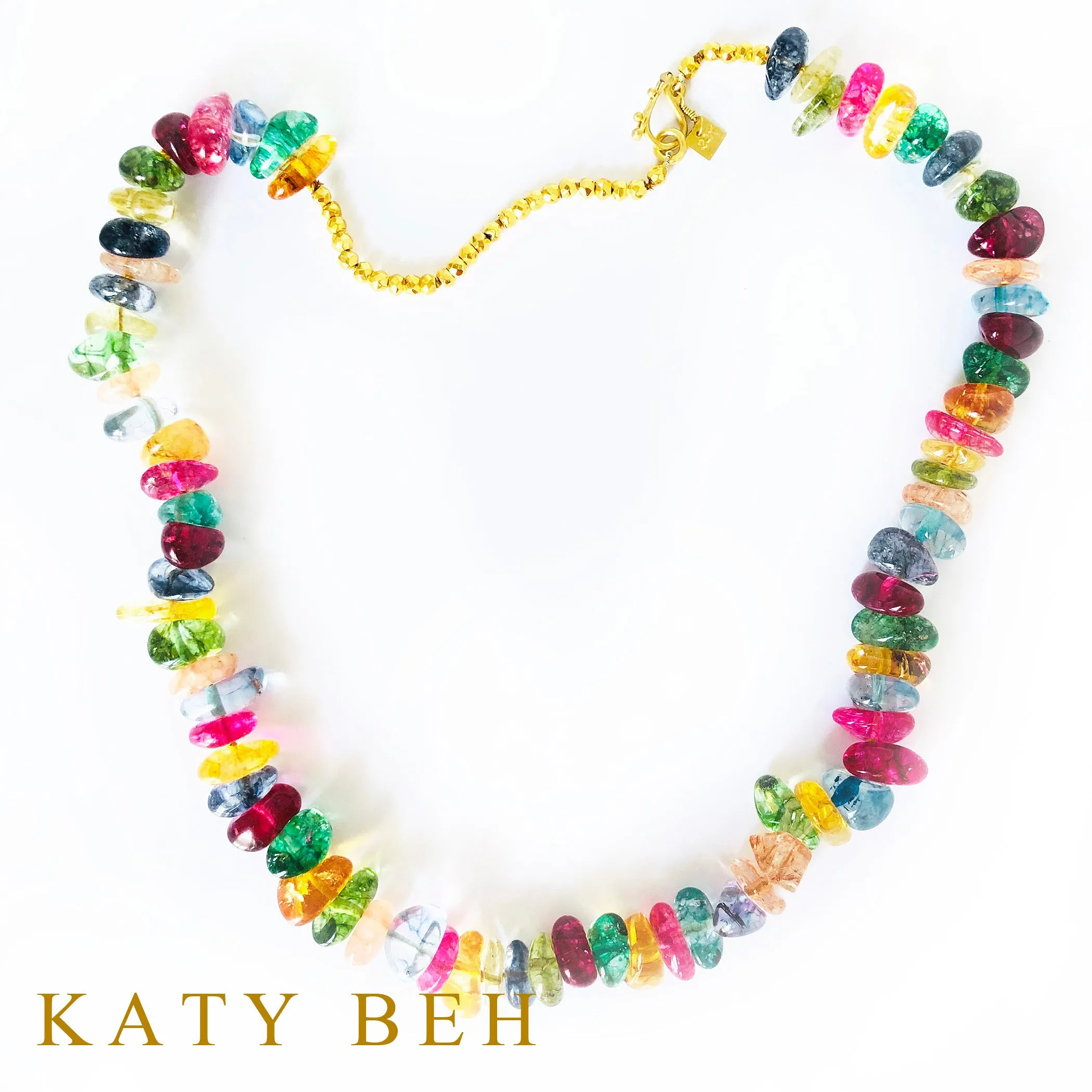 Jolly Rancher Fancy Tourmaline Quartz and Golden Pyrite Necklace