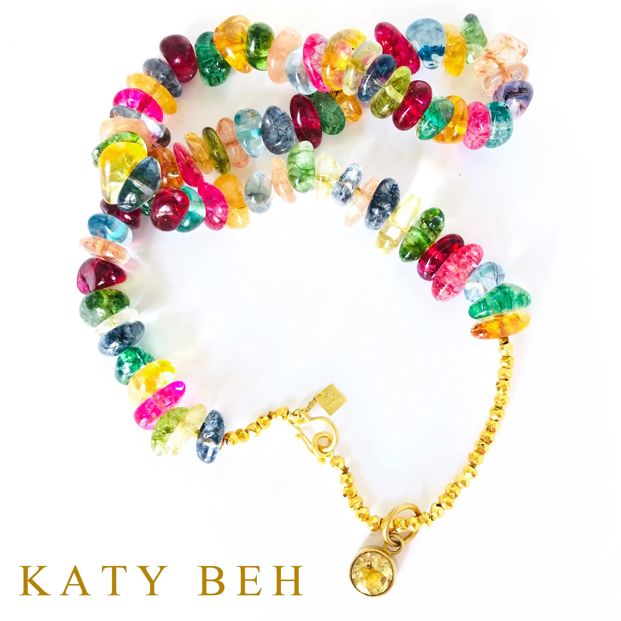 Jolly Rancher Fancy Tourmaline Quartz and Golden Pyrite Necklace