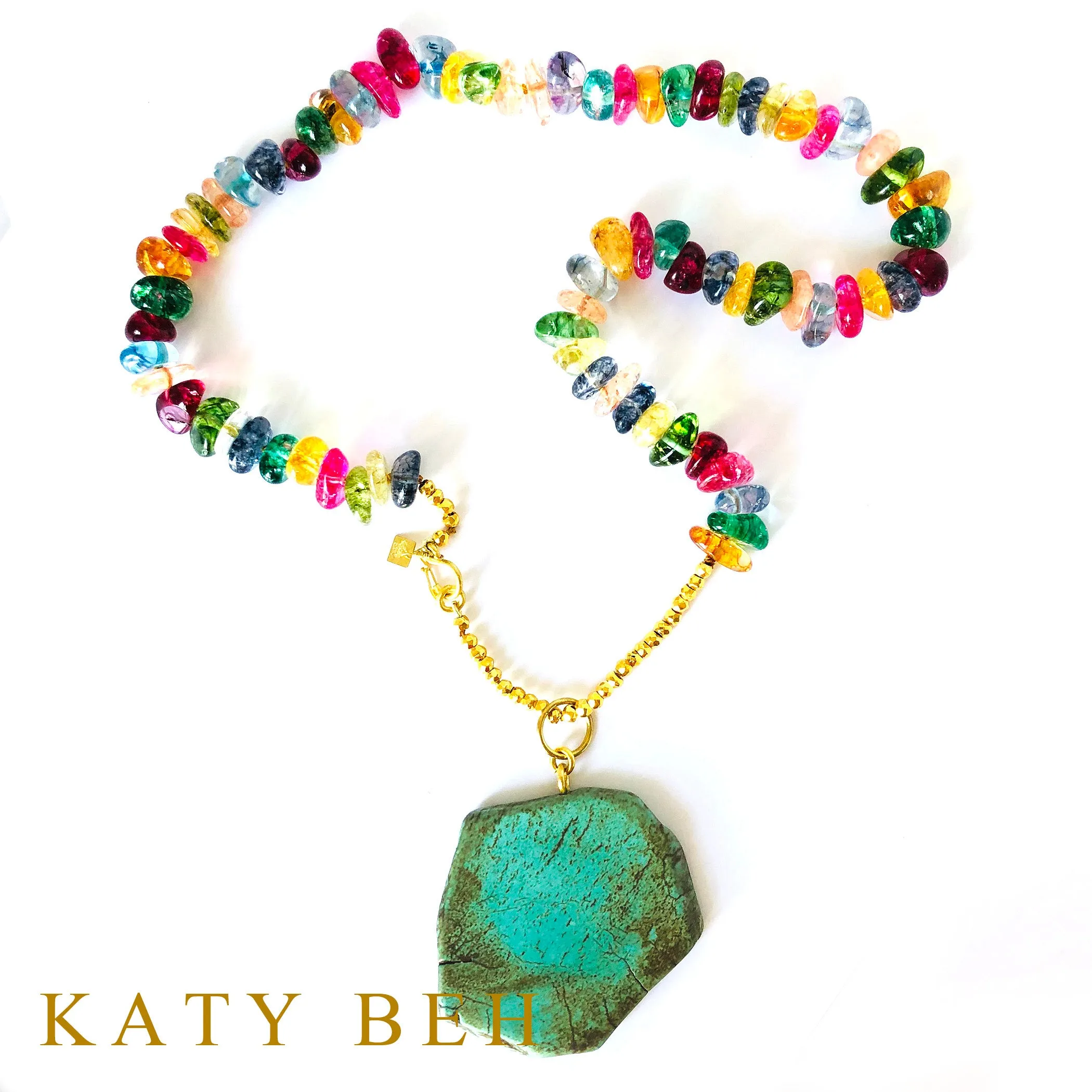Jolly Rancher Fancy Tourmaline Quartz and Golden Pyrite Necklace
