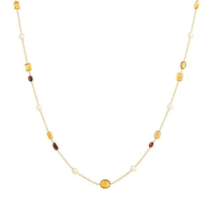 LaViano Fashion 14K Yellow Gold Pearl Citrine and Garnet Station Necklace